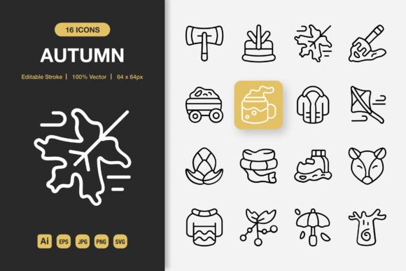 Autumn Outline Icons for Clean, Seasonal Visual Communication