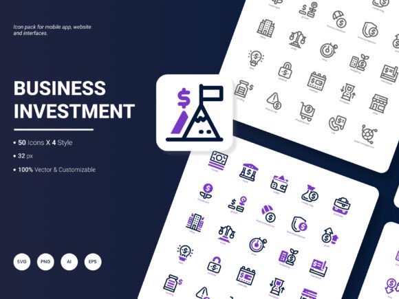 Business Investment Icon Pack: 200 Trendy Icons