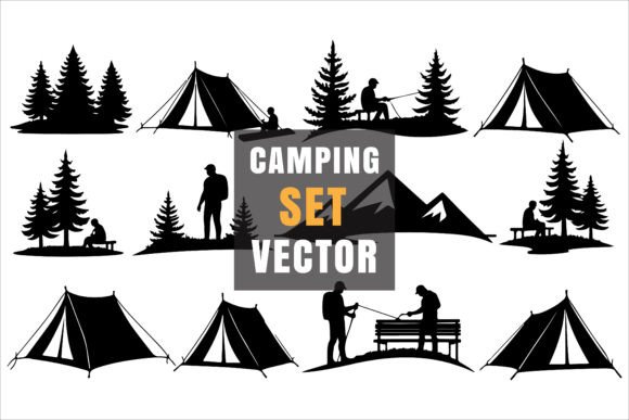 Campfire and Tent Vector Illustrations for Outdoor Design