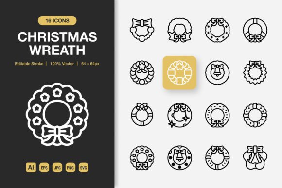 Christmas Wreath Outline Icons: A Minimalist Asset to Elevate Your Projects