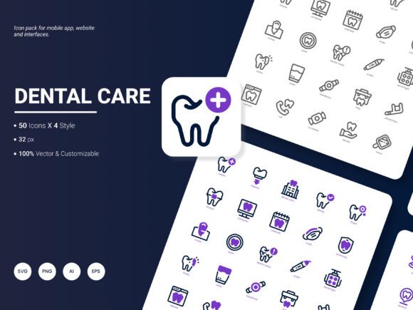Dental Care Icon Pack: 200 Stylish Icons for Modern Projects