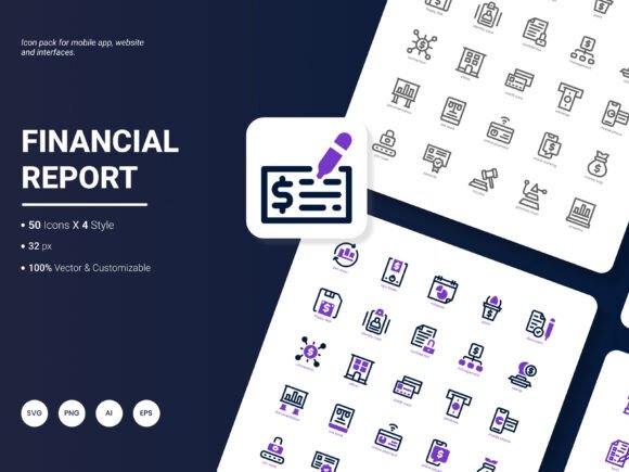 Financial Report Icon Pack: 200 Versatile Icons for Modern Design