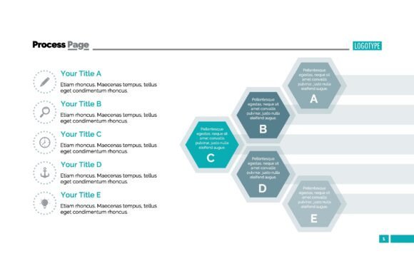 Five Steps Hexagon Slide Template with D: Structuring Ideas Through Visual Precision