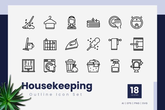 Housekeeping Outline Icons: Versatile Vector Graphics