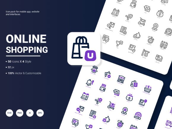 Online Shopping Icon Pack: 200 Trendy Icons for Design