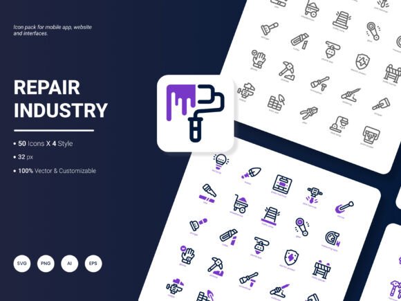 Repair Industry Icon Pack: 200 Icons for Modern Design