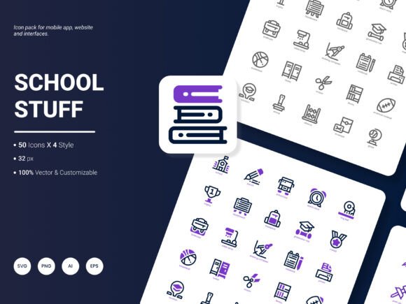 School Stuff Icon Pack: 200 Icons for Modern Projects