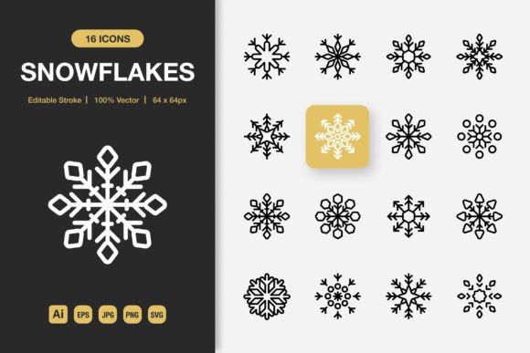 Snowflakes Outline Icons: Clean Minimalist Assets for Digital and Print Projects