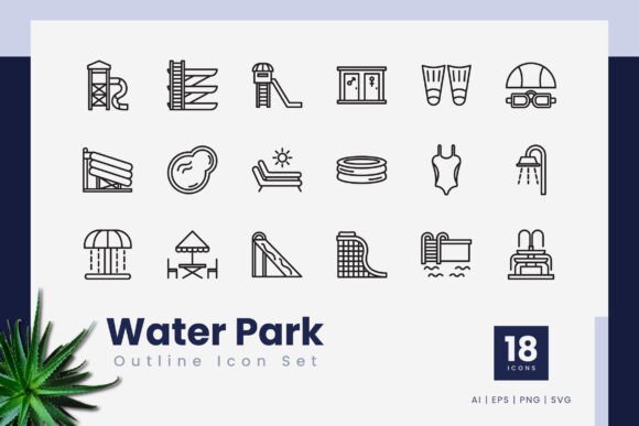 Water Park Outline Icons: A Streamlined Vector Asset for Modern Visual Communication